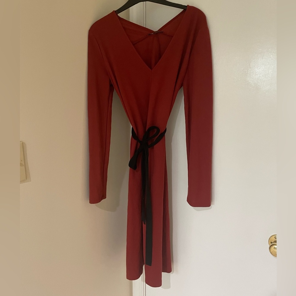 Zara medium burnt orange long sleeve dress with belt